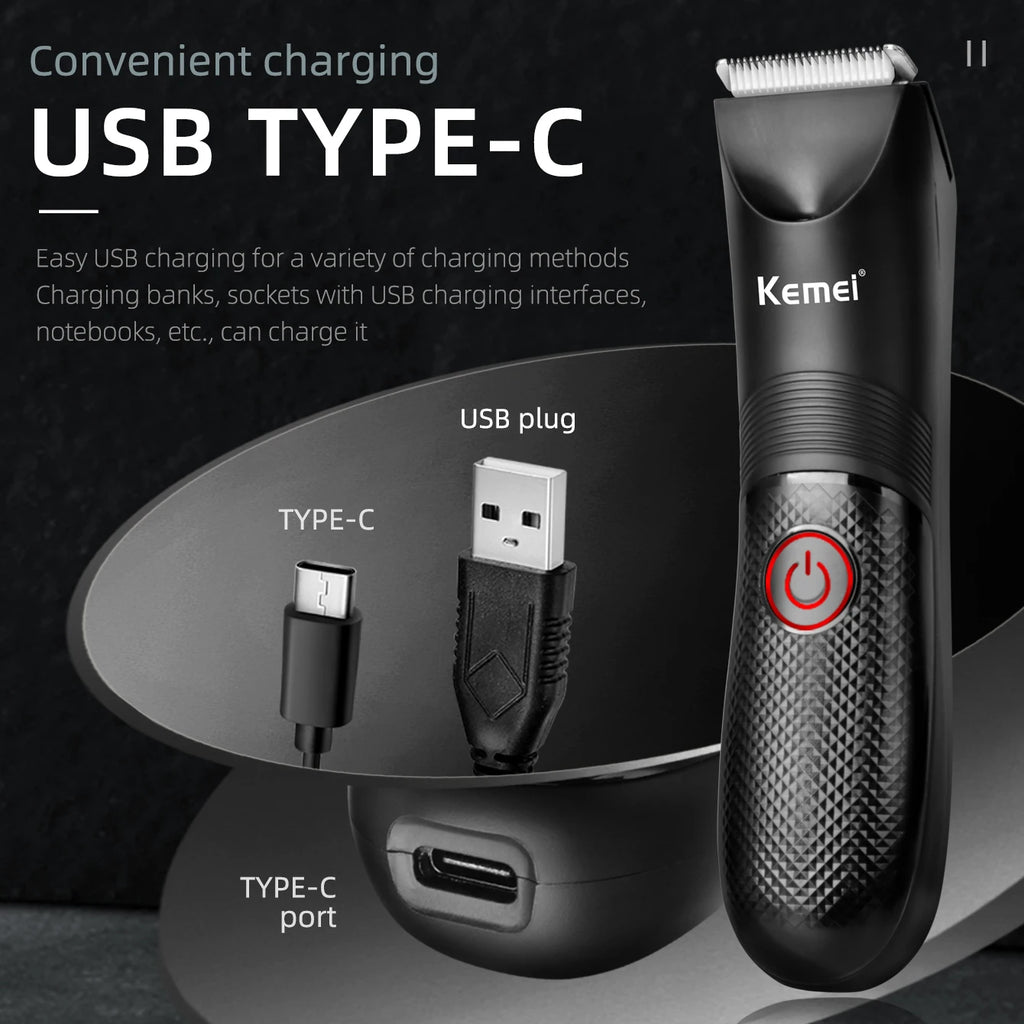 Kemei Groin Area Hair Trimmer Body Hair Hygiene Razor Ceramic Blade Waterproof Wet Dry Clippers Electric Shaving Machine KM-1838