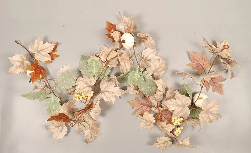Farmhouse Decoration Autumn Thanksgiving Maple Wreath Farmhouse Leaf Pumpkin Set Garland Berry Halloween White Ornament Pendant