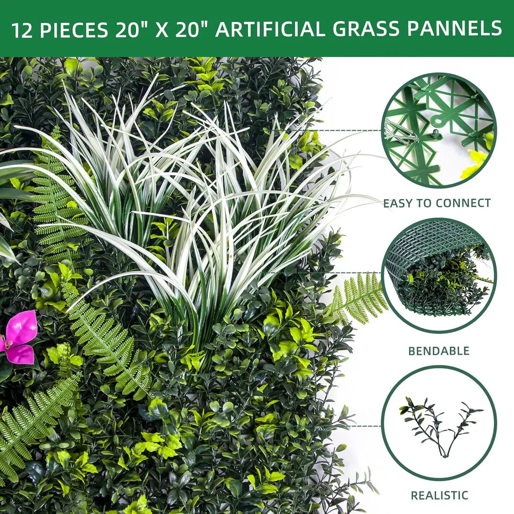 12pcs Artificial Plant Wall, 50x50cm Artificial Hedge Christmas Decorations Fake Plants Panel Wedding Grass Mat Garden Backyard