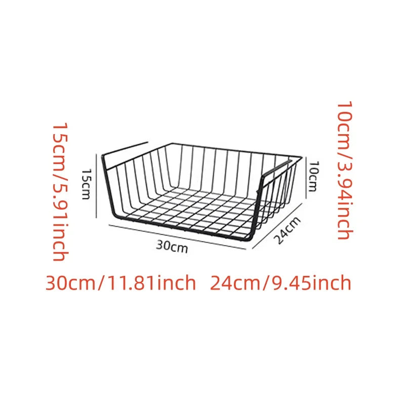 1pc White/Black Hanging Net Basket Iron Material Large Capacity Hanging Under Cabinet Wall Wardrobe Storage Basket Kitchen Tools