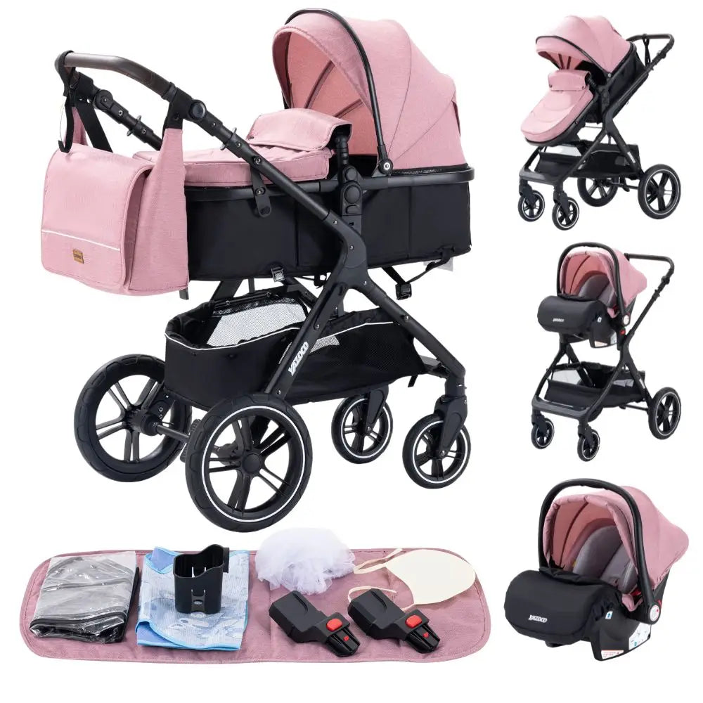 Luxurious 3 in 1 Baby Stroller Portable Travel Baby Carriage Folding Prams Aluminum Frame High Landscape Car for Newborn Baby BLACK