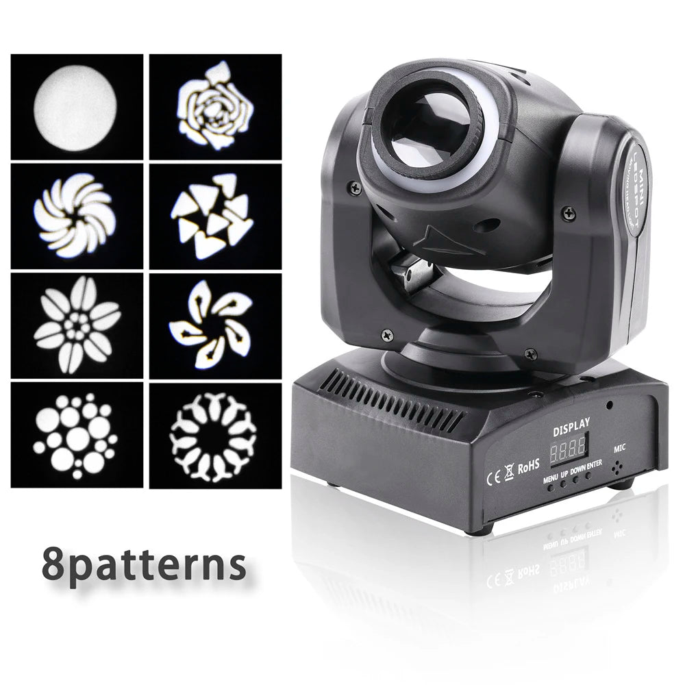 Fieryzeal 120W Beam Moving Head Light 8Patterns RGB Strobe Effect Lighting LED Spot Stage Light for DJ Disco Show Concert Party