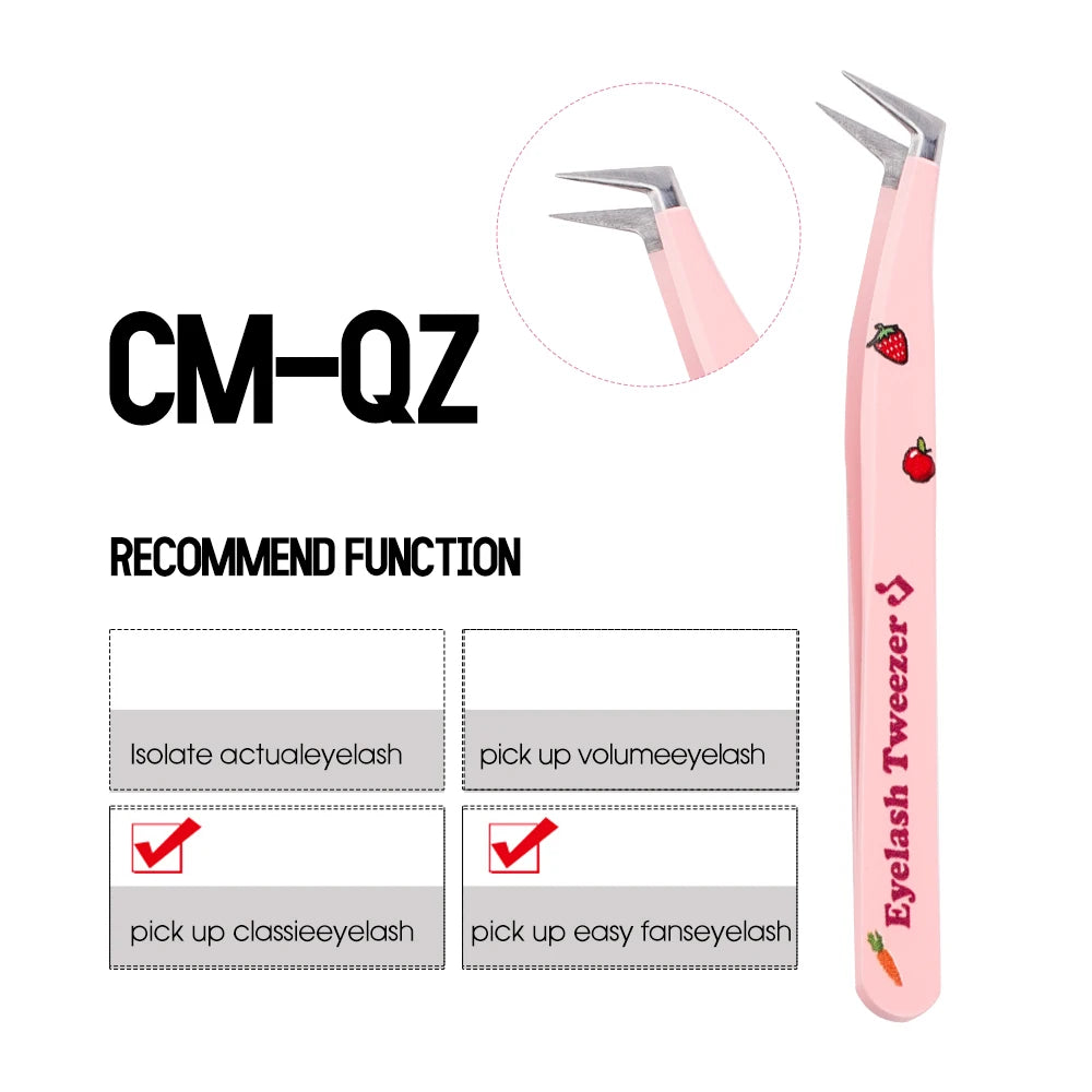 Eyelash Tweezers Pink Strawberry Stainless Steel Superhard Tweezers For Lash Extension High Precision Anti-Static Makeup Tweezer
