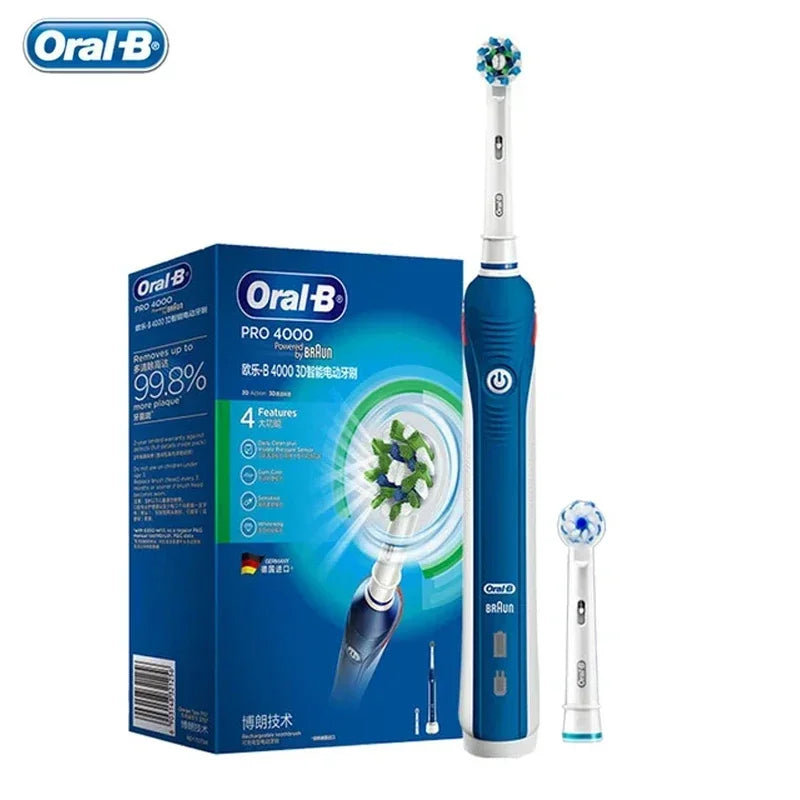 Oral B Pro 4000 Electric Toothbrush Rechargeable 3D Visible Pressure Sensor 4 Modes Sonic Tooth Brush for Adults Oral Cleaning