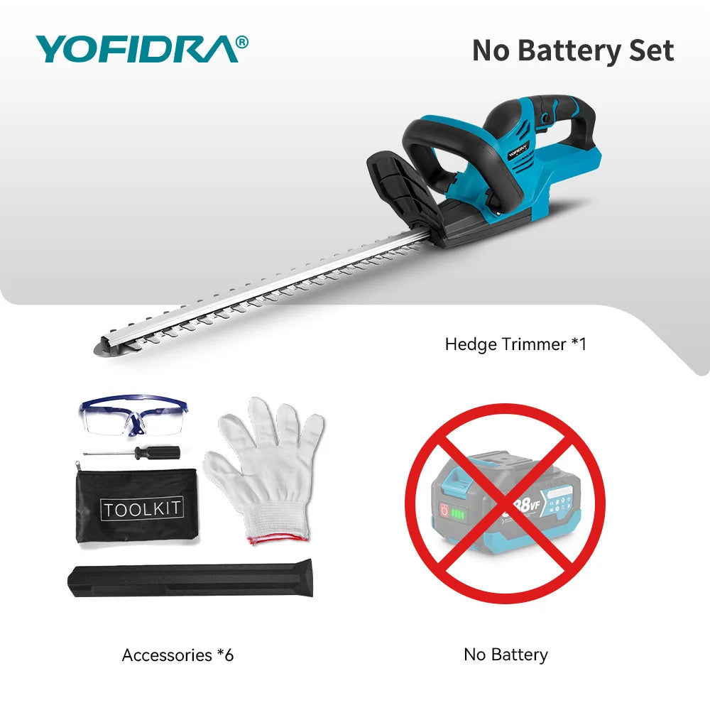 YOFIDRA 2000W Electric Hedge Trimmer Lawn Mower Cordless Household Garden  Shrub Weeding Pruning Tools For Makita Battery Pin
