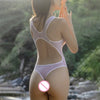 Women Swimsuit Sexy Sheer Lingerie Wet Seductive Mesh Bodysuit High Cut Thongs See Through Jumpsuit Passion Bathing Suits