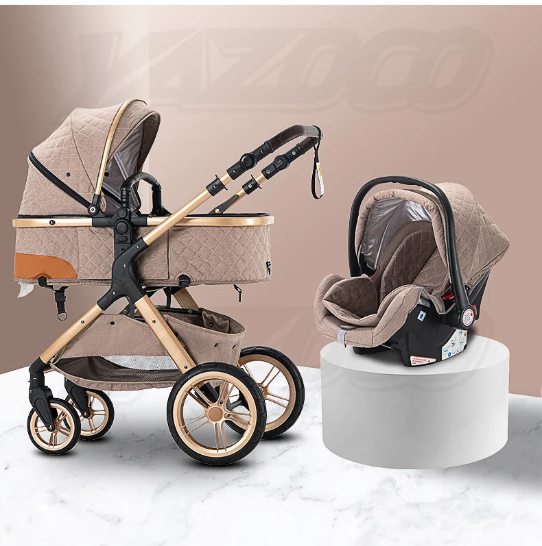 Luxury Baby Stroller 3 in 1 Newest Easy Folding Multifunctional Stroller Travel Portable Baby Carriage Safety Seat EU Standard