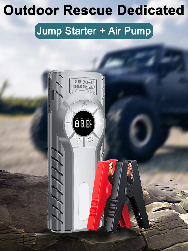2000A Car Jump Starter Air Pump Multi-Function 4 In 1 Air Compressor Power Bank Car Battery Starter Starting Auto Tyre Inflator
