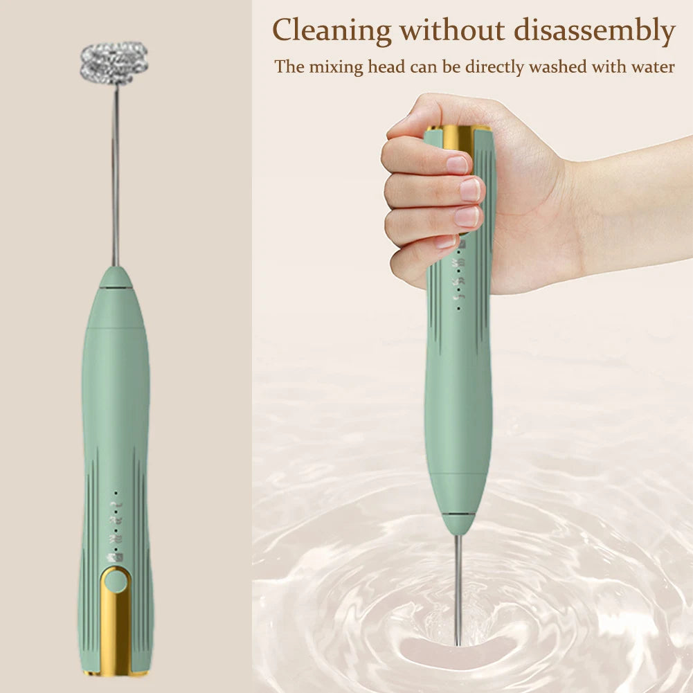 Electric Egg Beater 3 Speeds Mini Stirrer Whipper Stainless USB Rechargeable 1500mAh Wireless for Latte/Cappuccino/Hot Chocolate