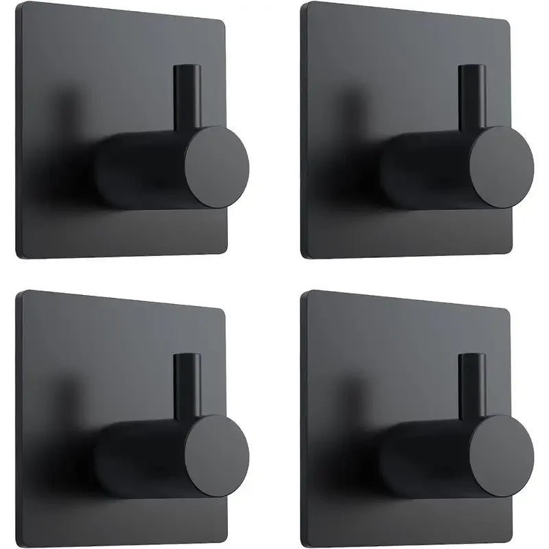 4pcs Self-Adhesive Towel Hooks 304 Stainless Steel Stick-On Wall Hooks For Home Coat Robe Bathroom Organization Accessories