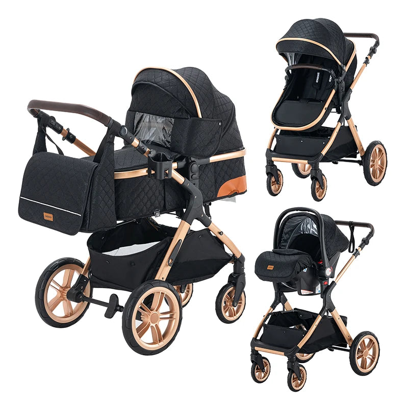 Luxury Baby Stroller 3 in 1 Newest Easy Folding Multifunctional Stroller Travel Portable Baby Carriage Safety Seat EU Standard