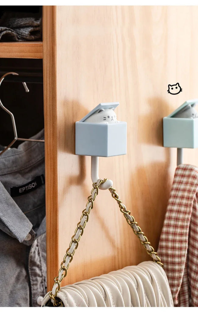 Cartoon Cat Hooks Stickers Bedroom Door Hooks Key Hooks Umbrella Towel Hat Coat Rack Wall Animal Decorative Hooks