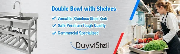 304 Stainless Steel Sink Commercial Restaurant Kitchen Sink with Drawable Hot & Cold Water Faucet