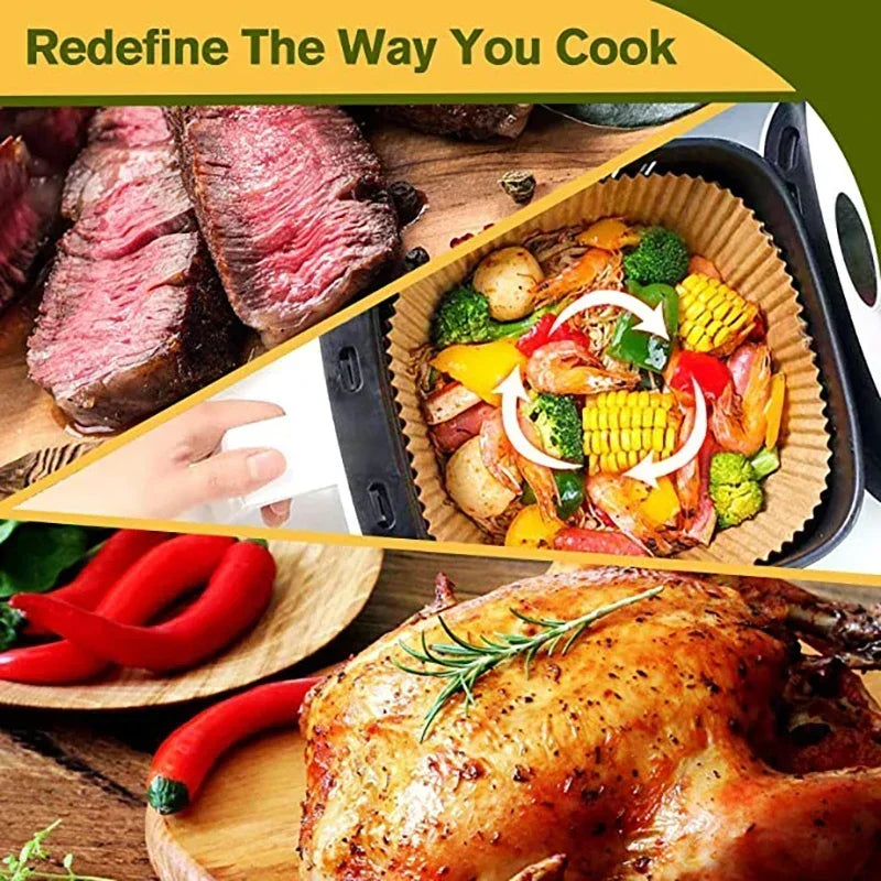 50Pcs Disposable Air Fryer Paper Oil Absorbing And Anti Oil Paper Tray Non Stick Baking Pad Large Toughness Square