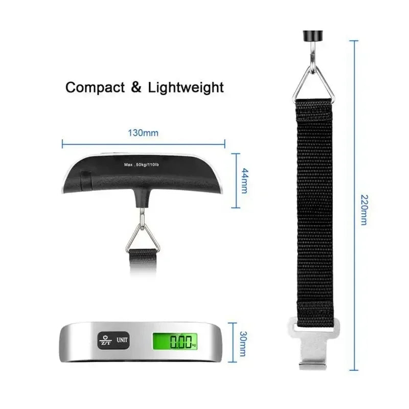 110Lb/50Kg Hanging Baggage Scale Digital Luggage Scale LCD Display Portable Suitcase Weighing Scale Travel Luggage Weight Scale