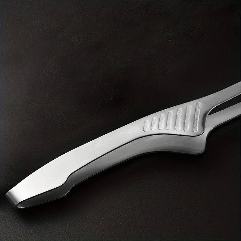 1pc, Stainless Steel Non-Slip Yakiniku BBQ Tongs, Food Clip, Meat Clip, Ice Clip, Kitchen Gadgets, Kitchen Tools (Silvery)