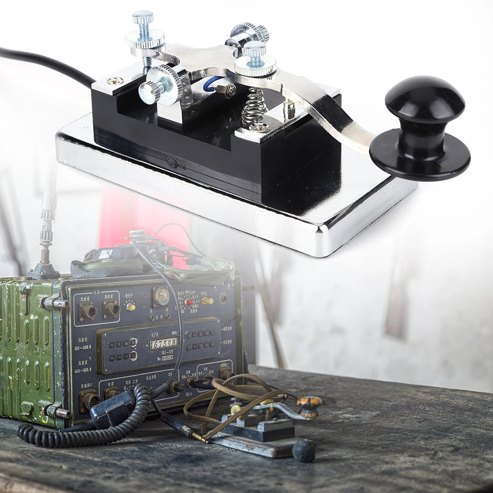 HY-K4 Stainless Steel CW Telegraph Shortwave Radio CW Telegraph Key Morse Key Shortwave Radio Communication Teaching Aids