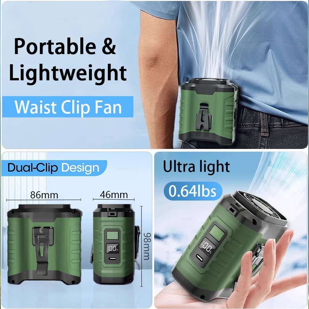 Waist Fan Mini Rechargeable Portable Fan with 10000mAh Power Bank USB Fan Wireless Fan for Sports Outdoor Working