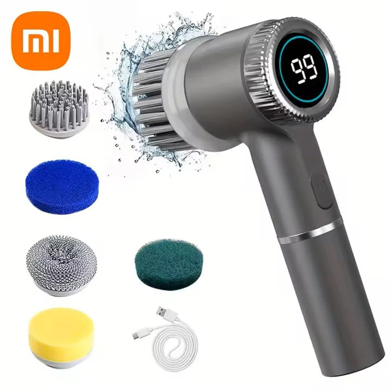 Xiaomi Wireless Electric Cleaning Brush LED Display Kitchen Bathroom Toilet Portable Powerful Clean Brush 5 Brush Heads