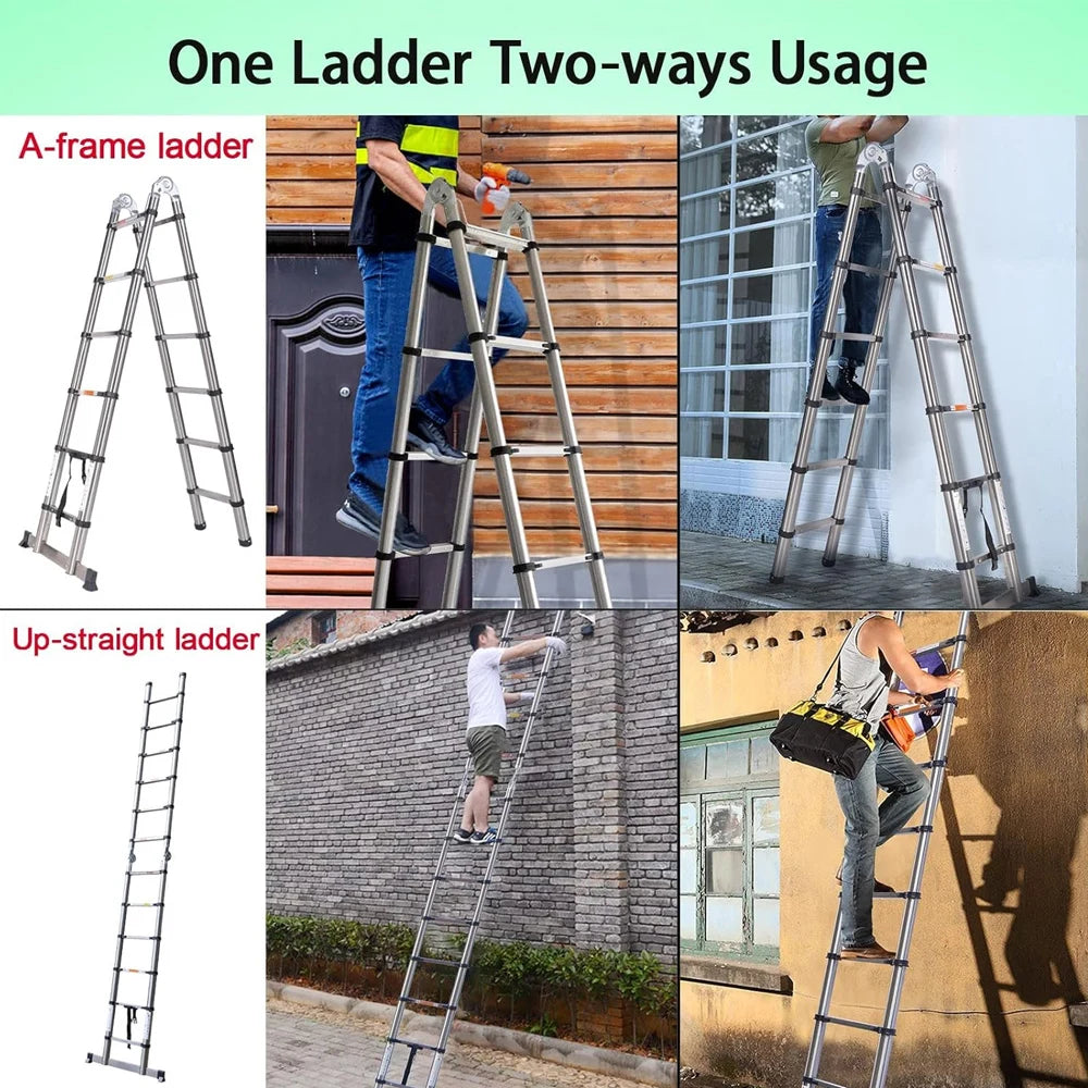 Ladders Extendable Telescopic 2.6M-5M Heavy Duty Multi Purpose Straight Loft Ladder Portable Folding Stainless Steel Ladder Tool