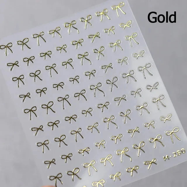 Lovely Gold Silver Black White Line Bowknot 3D Self Adhesive Nail Art Decorations Stickers Ribbon Cute Manicure Decals Wholesale