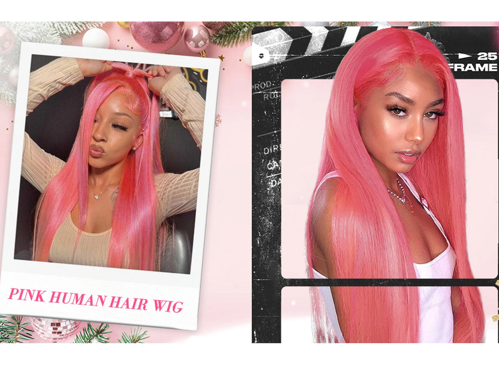 40 Inch Hot Pink Transparent Lace Front Wig Human Hair 13x6 Lace Frontal Wigs For Women Long Straight Colored Human Hair Wigs