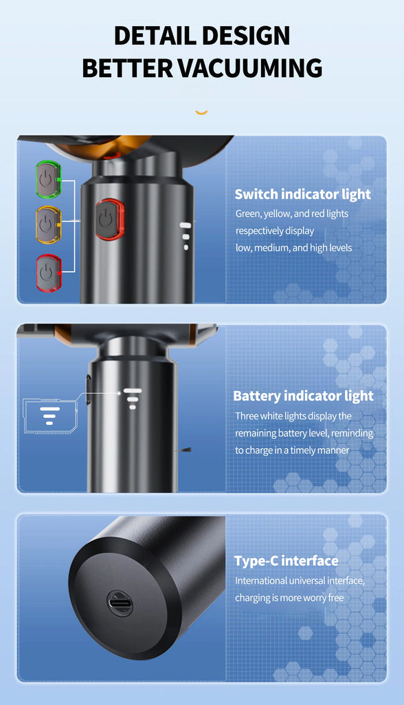 CENRR 998000PA Mini Car Vacuum Cleaner Cordless Powerful Wireless Car Cleaner HandHeld Portable Vacuum Cleaner Cleaning Machine