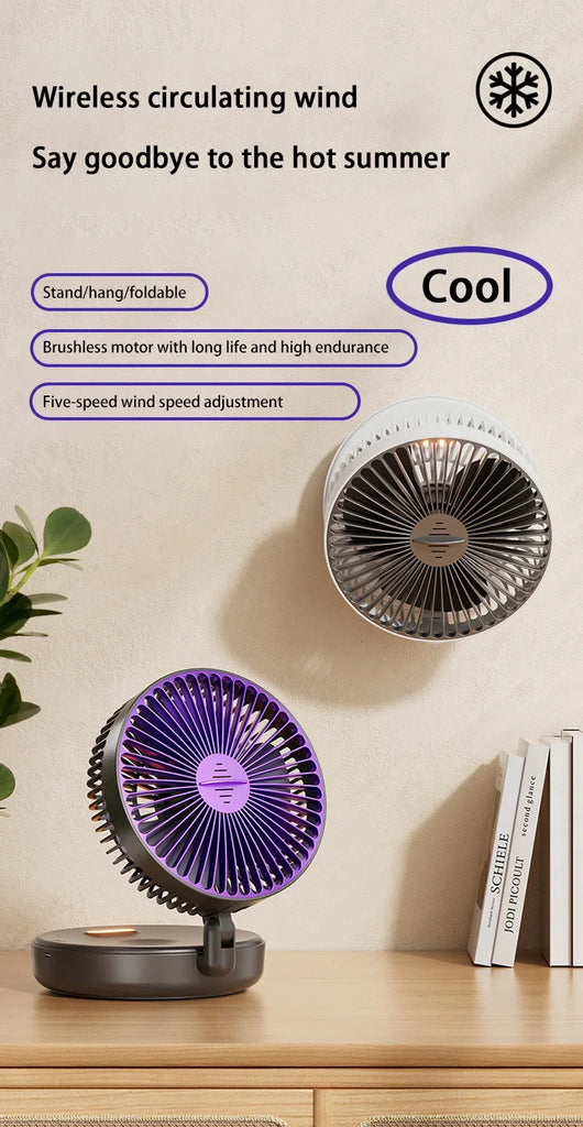 Xiaomi 5000mAh Charge Fan 3 in 1 Multifunctional Fan Brushless Motor Wall-mounted Design 90° Foldable 4 Speed Gears Night Light