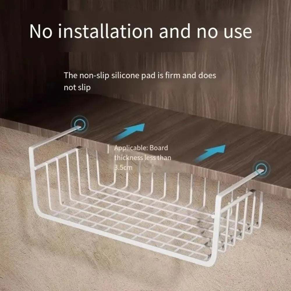 1pc White/Black Hanging Net Basket Iron Material Large Capacity Hanging Under Cabinet Wall Wardrobe Storage Basket Kitchen Tools