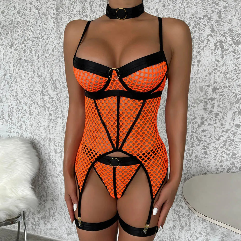 JSY Sexy Lingerie Set For Women's Body Underwear Transparent Mesh Nightgown Bodysuit Sleepwear Erotic Lingerie Porno Costumes