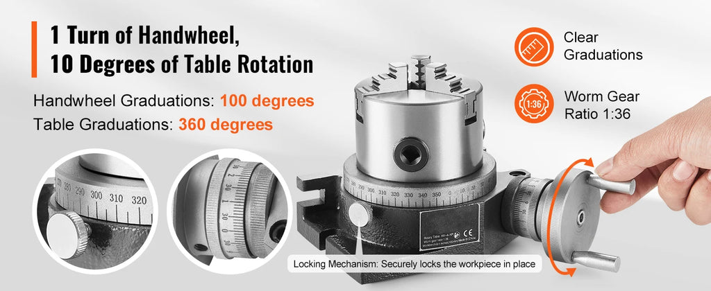 SucceBuy Precision Milling Rotary Table 4''/100mm Horizontal Vertical Model with 3-Jaw Chuck Indexing Tools for Milling Machines