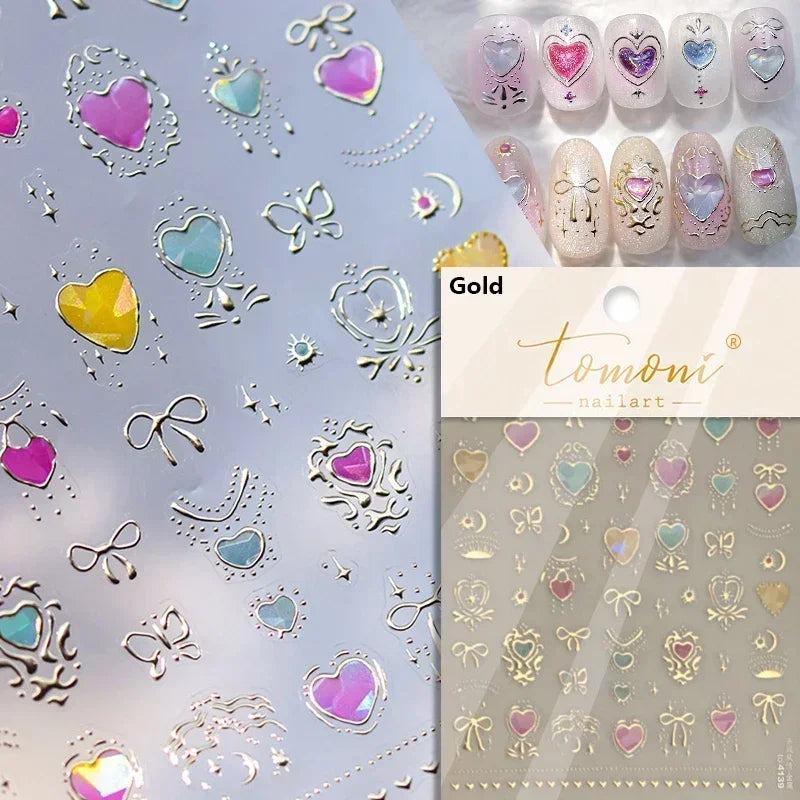Lovely Gold Silver Black White Line Bowknot 3D Self Adhesive Nail Art Decorations Stickers Ribbon Cute Manicure Decals Wholesale