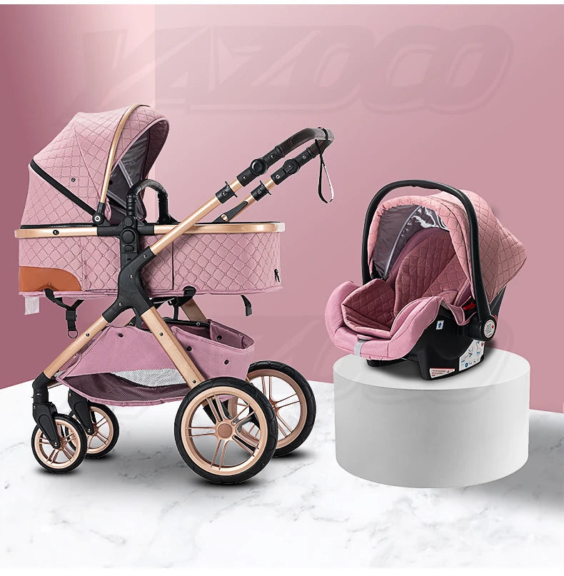 Luxury Baby Stroller 3 in 1 Newest Easy Folding Multifunctional Stroller Travel Portable Baby Carriage Safety Seat EU Standard