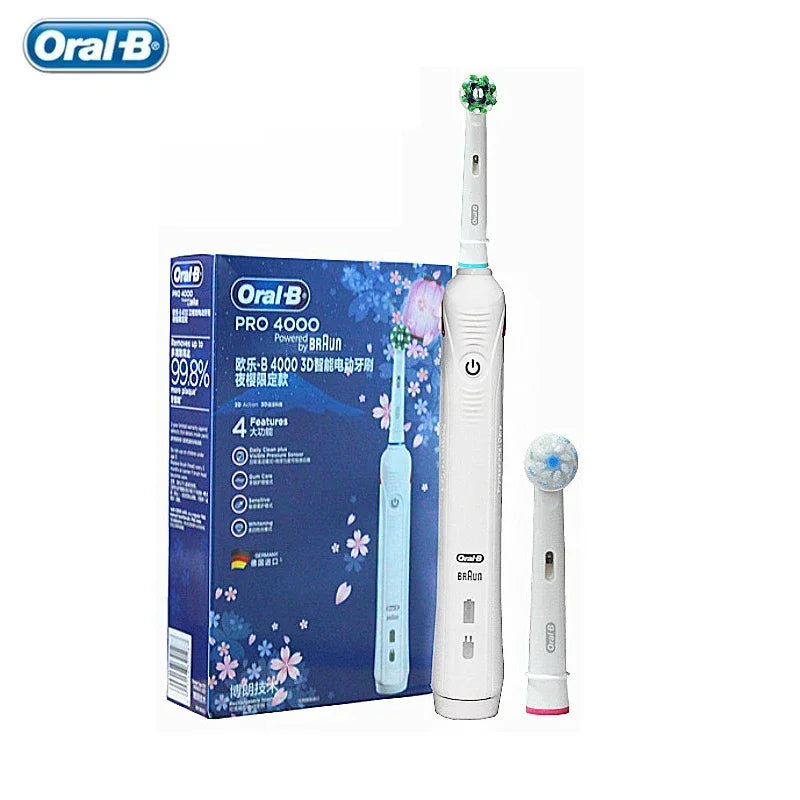 Oral B Pro 4000 Electric Toothbrush Rechargeable 3D Visible Pressure Sensor 4 Modes Sonic Tooth Brush for Adults Oral Cleaning