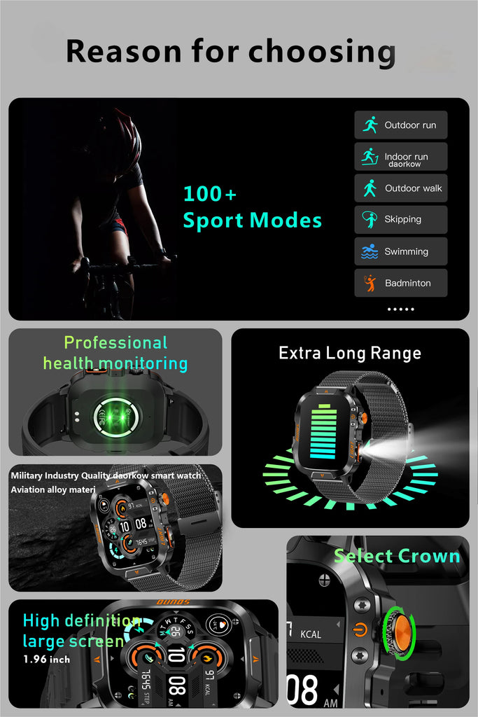 LIGE New Outdoor Military Smart Watch Men 420mAh LED Flashlight Heart Rate Sleep Health Monitoring Sport Fitness Smartwatch 2025