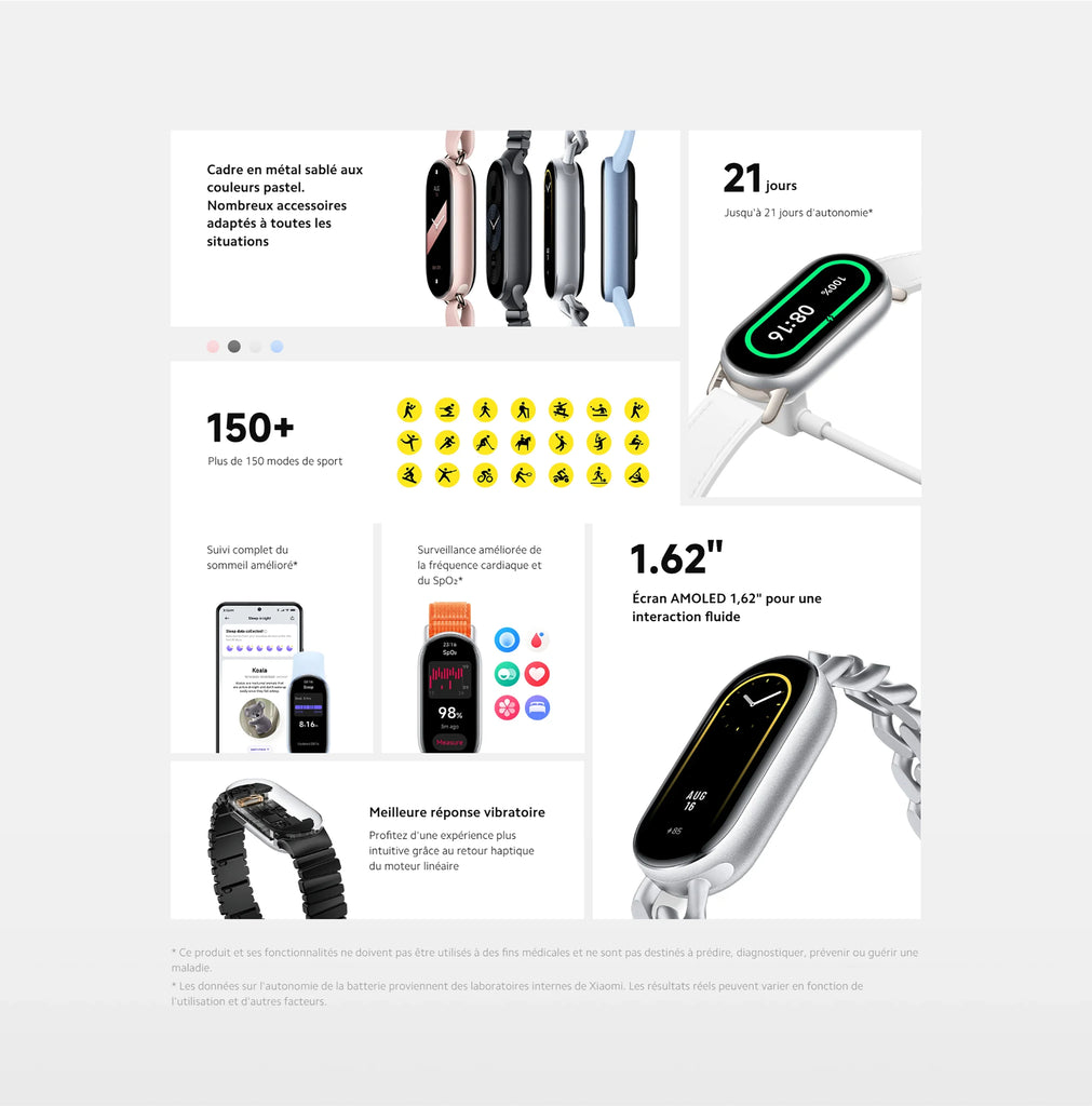 Xiaomi France | Xiaomi Smart Band 9, very endable up to 21 days of battery life, large screen AMOLED "1,62 nits