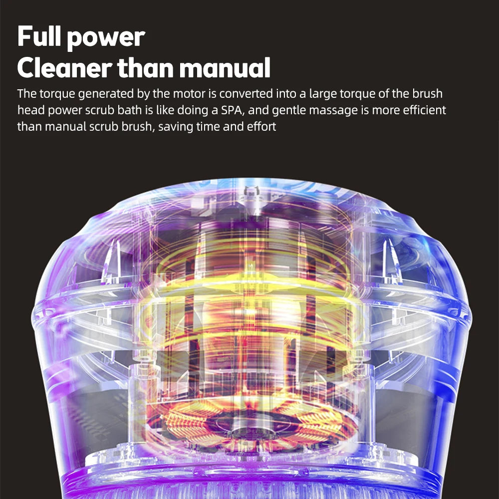 Electric shower brush, rechargeable, waterproof IPX7, 3-speed 6-in-1, wireless shower brush head, lazy scrubbing tool