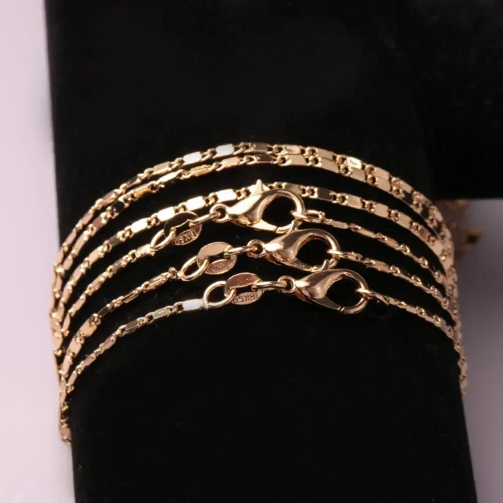 40-75cm 18k Gold Color Charm 2mm Flat Chain Necklaces For Women Men Luxury Fashion Party Wedding Jewelry