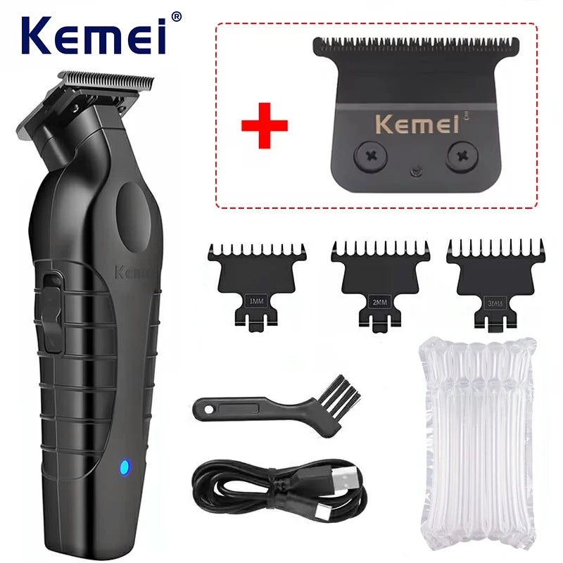 Kemei 2299 Barber Cordless Hair Trimmer 0mm Zero Gapped Carving Clipper Detailer Professional Electric Finish Cutting Machine