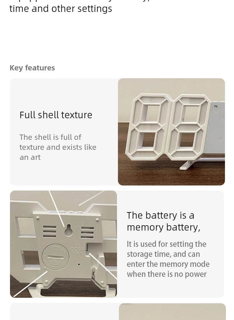 3D LED Wall Clock: Modern Digital Design with Nightlight & Luminous Alarm for Living Room Decor