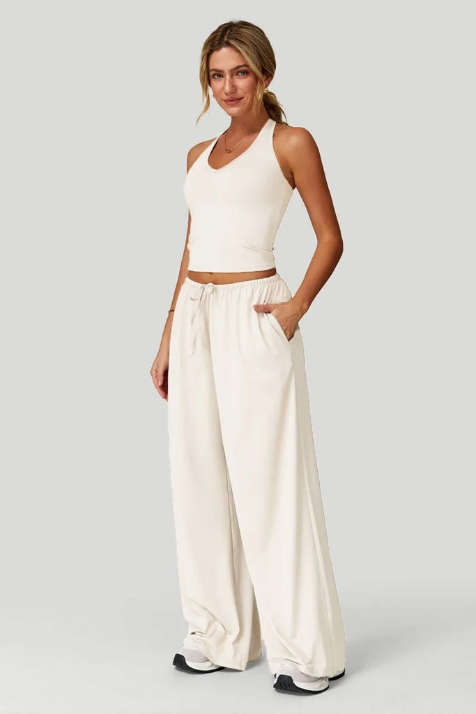 European and American fashion women's trousers set comfortable wide-leg trousers set loose casual pants women's sports fitness e