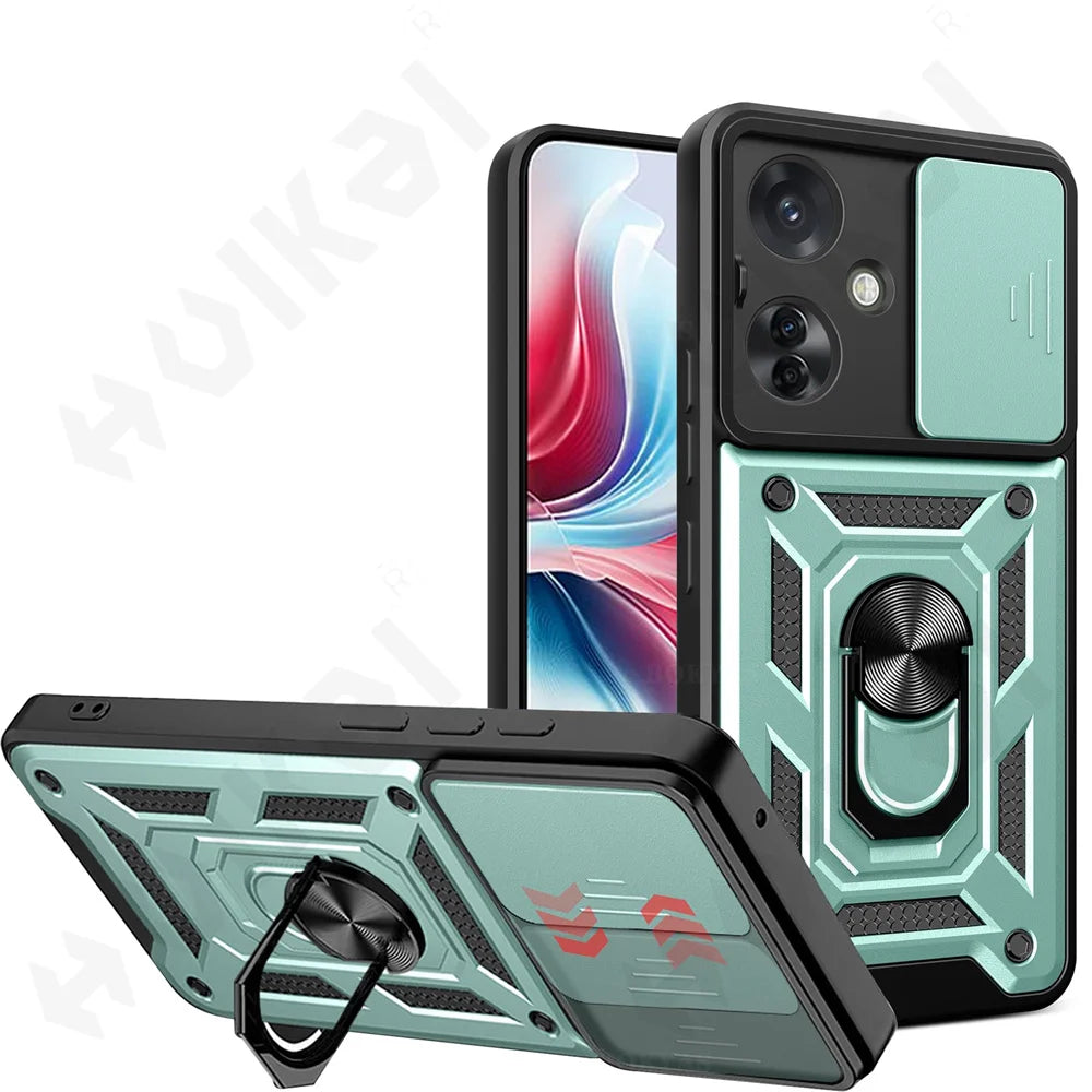 Case for OPPO Reno 11F 11 10 5G Pro Camera Lens Cover Phone Case Ring Stand Armor TPU Antill Silicone Rotate Cover