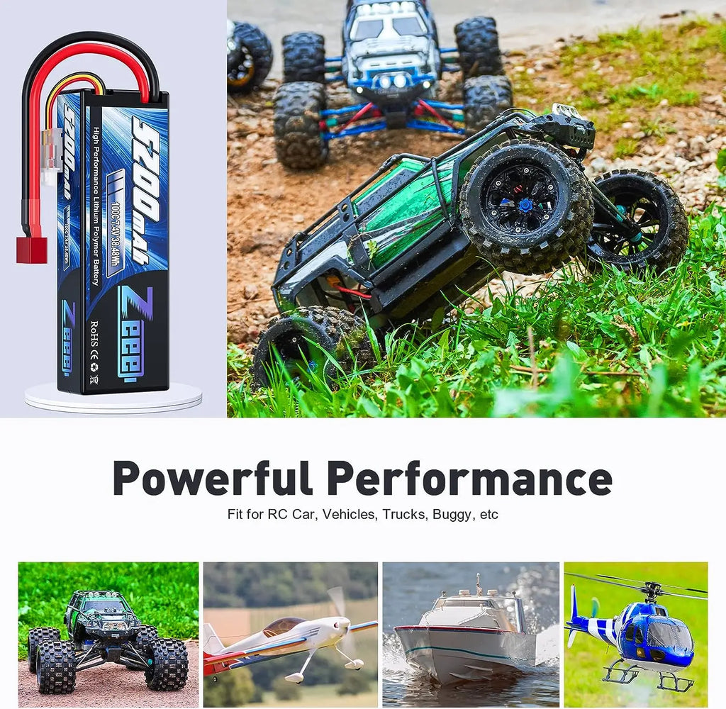 1/2 Units Zeee Lipo Battery 2S 7.4V 100C 5200mAh with Deans Connector for RC Car Truck Vehicle Buggy Losi RC Racing Models Parts