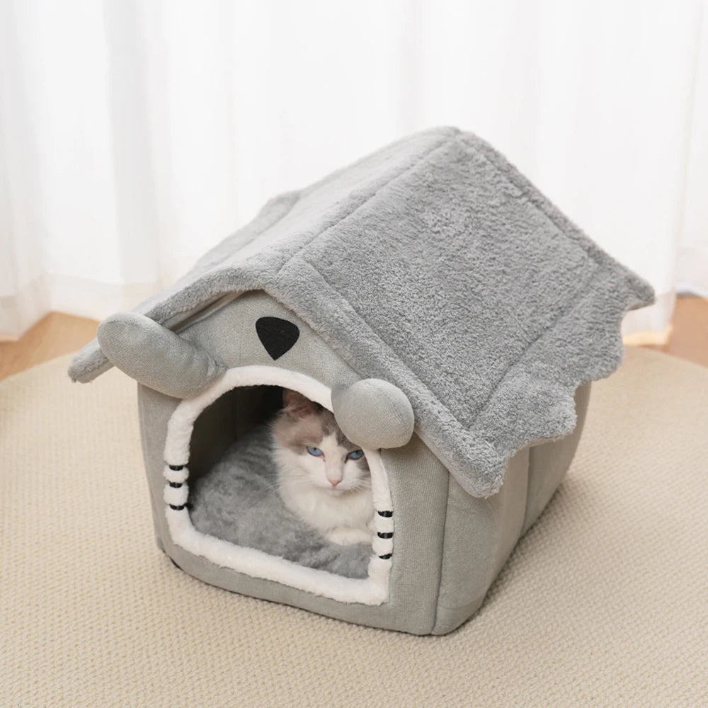 1PC Gray Detachable Cat House Semi-Enclosed Four-Season Universal Pet Nest Small Pet Shelter Washable Pet Supplies