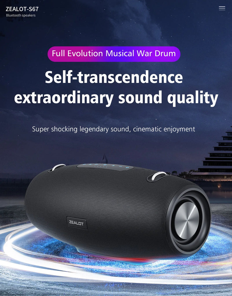 ZEALOT-S67 60W Portable Bluetooth Speaker Outdoor Party Speaker Big Loud Speaker Excellent Bass Performace Hifi speaker