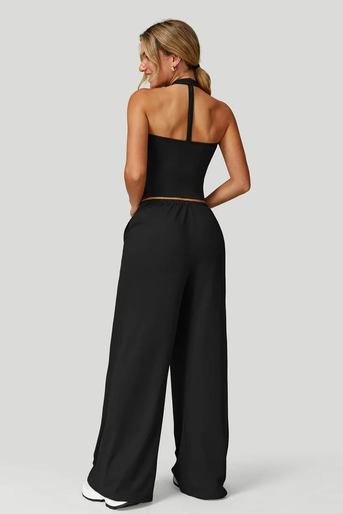 European and American fashion women's trousers set comfortable wide-leg trousers set loose casual pants women's sports fitness e