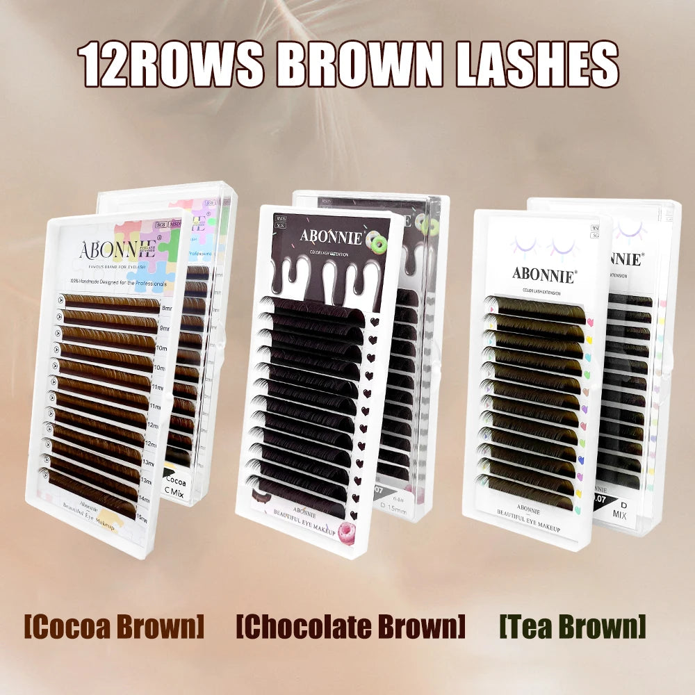 ABONNIE Dark Brown Eyelash Extension Mix 8-15mm Mink Individual Eyelash Lashes High Quality Color Natural Korean Eyelashes