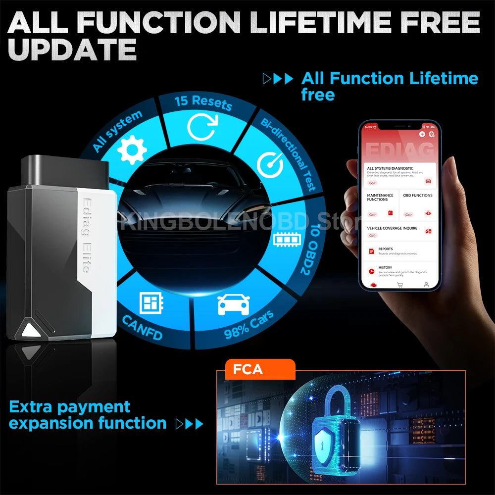 2025 New KINGBOLEN Ediag Elite Lifetime free Car Diagnostic Tools All system 15 Resets Bi-directional Test  Auto Scanner OBD2