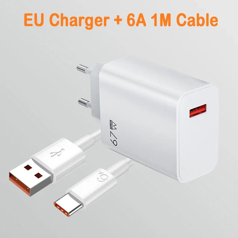 67W USB Charger Fast Charging Mobile Phone Adapter USB Quick Charger QC3.0 Adapter For iPhon Samsun Xiaomi 15 Redmi Oneplus