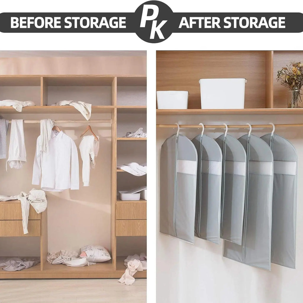 Thick Garment Suit Hanger Cover Bag with Zipper, Closet Storage Dust Coat Cover for Hanging Clothes, Breathable Dress Gown Bag